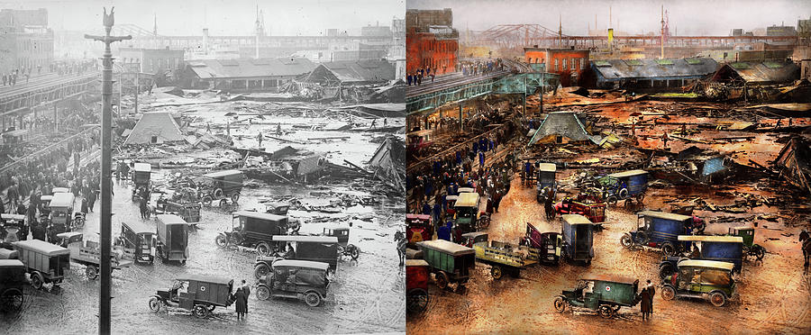 City - Boston Ma - The Great Molasses Flood 1919  - Side by Side Photograph by Mike Savad