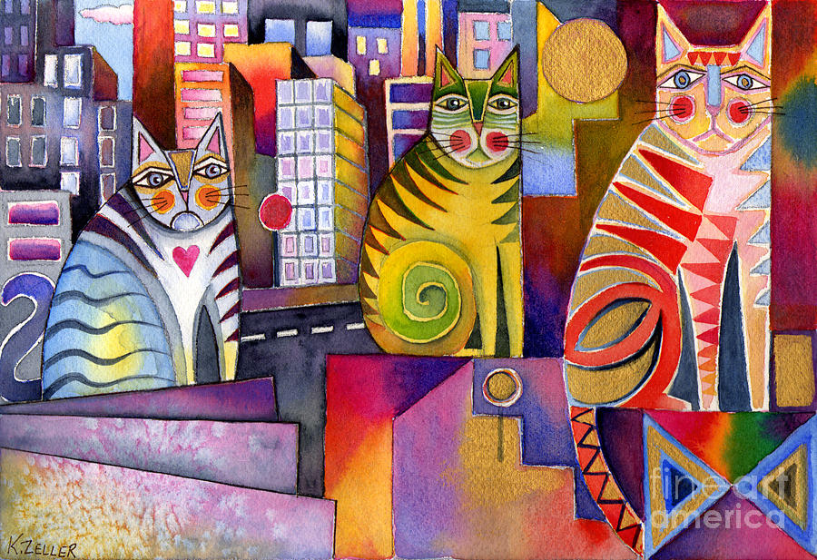 City Cats 2 Painting by Karin Zeller