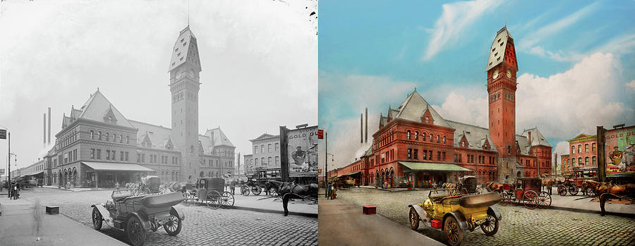 City - Chicago Ill - Dearborn Station 1910 - Side by Side Photograph by Mike Savad