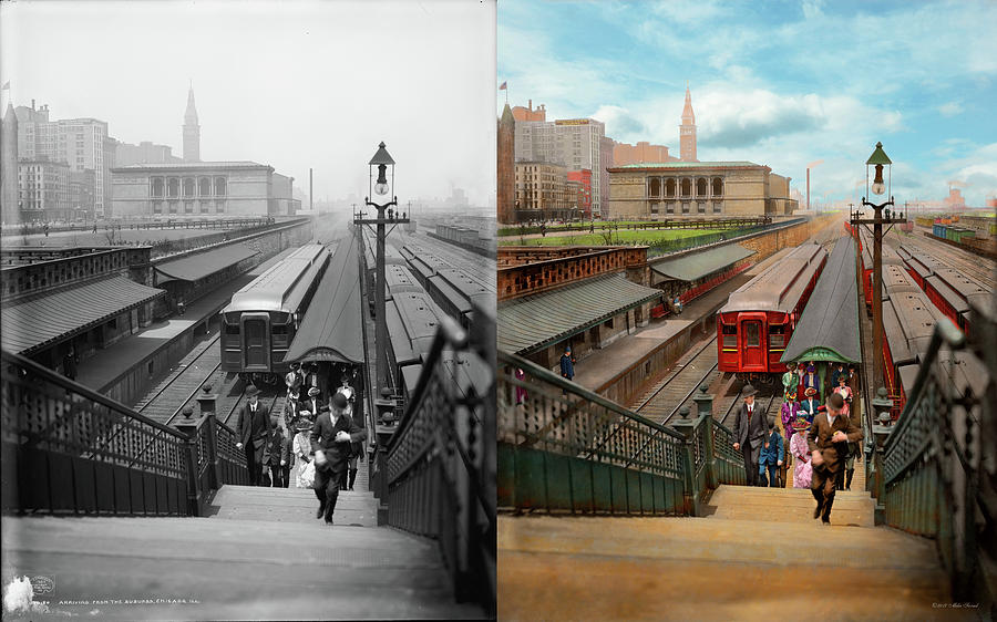 City - Chicago - The Van Buren Street Station 1907 - Side by Side Photograph by Mike Savad