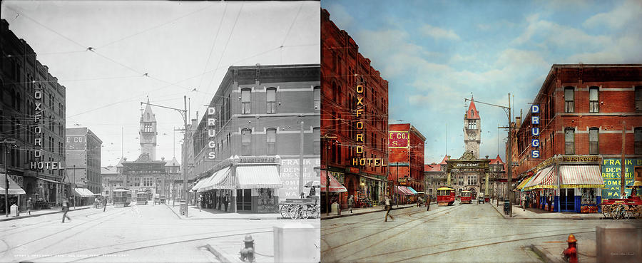 City - Denver Colorado - Welcome to Denver 1908 - Side by Side Photograph by Mike Savad