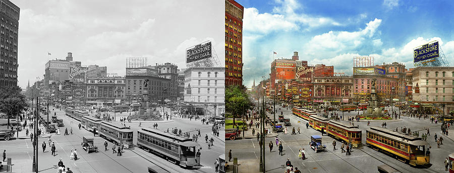 City - Detroit MI - Motor City 1917 - Side by Side Photograph by Mike Savad