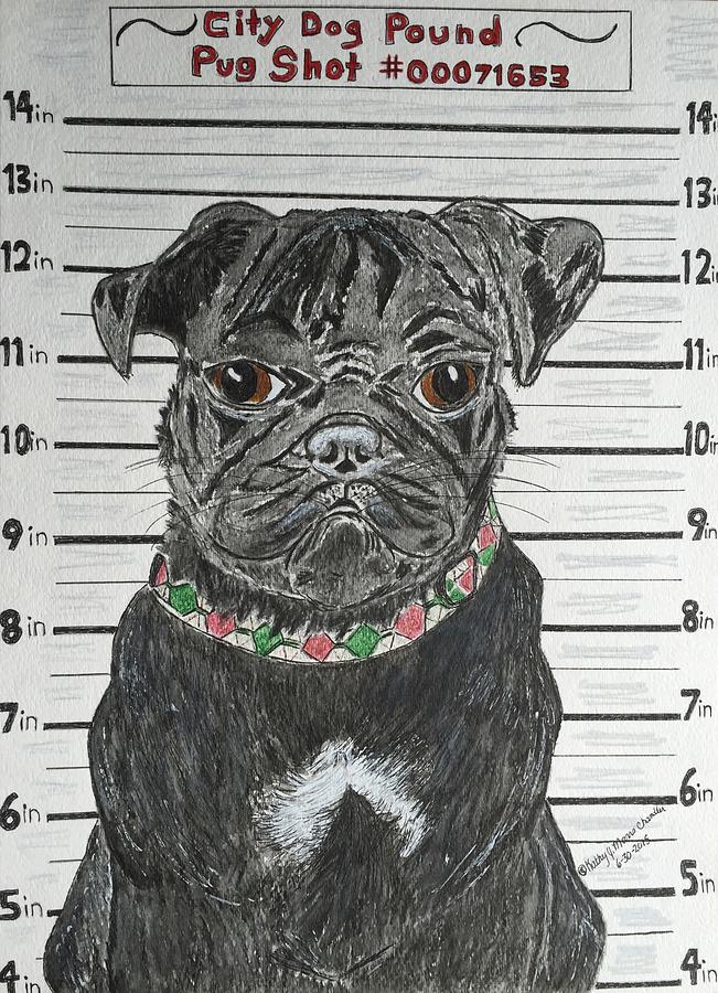 City Dog Pound Pug Shot Painting by Kathy Marrs Chandler