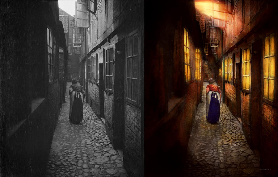 City - Germany - Alley - A long hard life 1904 - Side by Side Photograph by Mike Savad