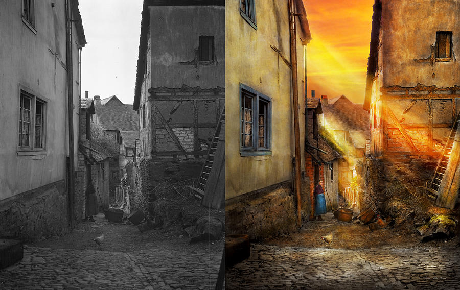 City - Germany - Alley - The farmers wife 1904 - Side by Side Photograph by Mike Savad