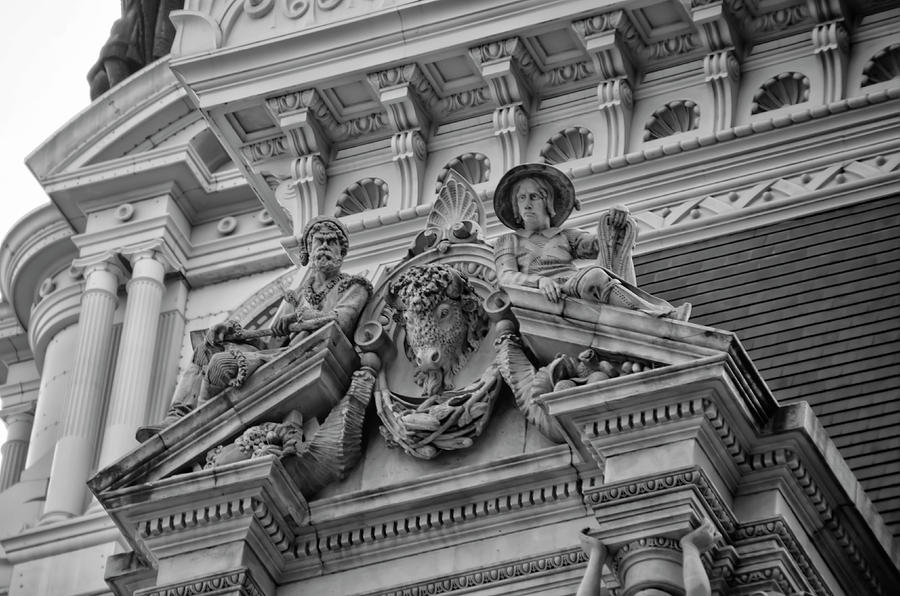 City Hall in Philadelphia - Window Ediface in Black and White Photograph by Bill Cannon