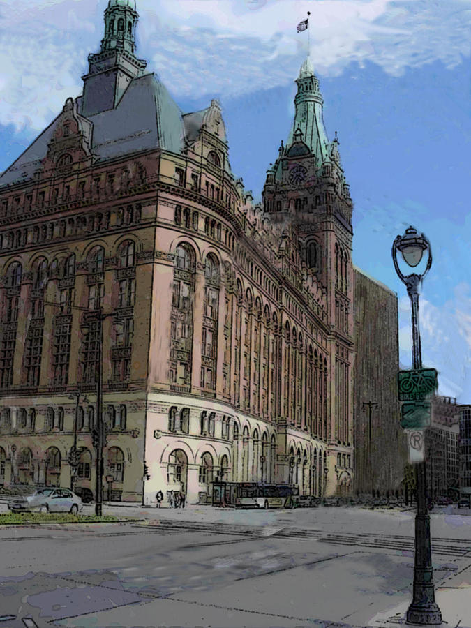 City Hall with Street Lamp Digital Art by Anita Burgermeister