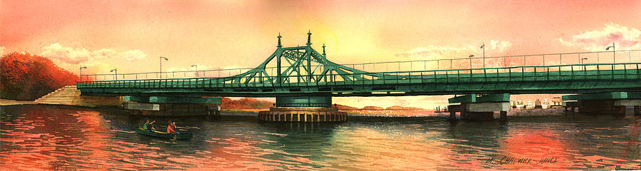 City Island Bridge Fall Painting by Marguerite Chadwick-Juner