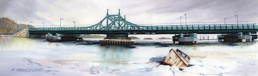 City Island Bridge Icebound Painting by Marguerite Chadwick-Juner