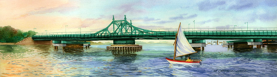 City Island Bridge Late Afternoon Painting by Marguerite Chadwick-Juner
