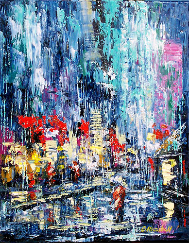 Abstract Painting - City Life Storm by Claude Marshall