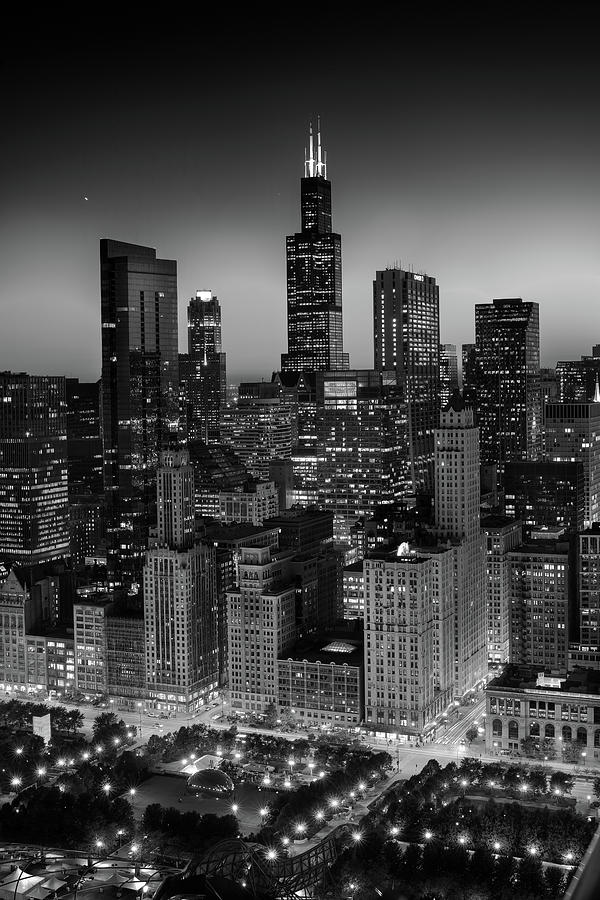 Chicago Photograph - City Light Chicago B W by Steve Gadomski