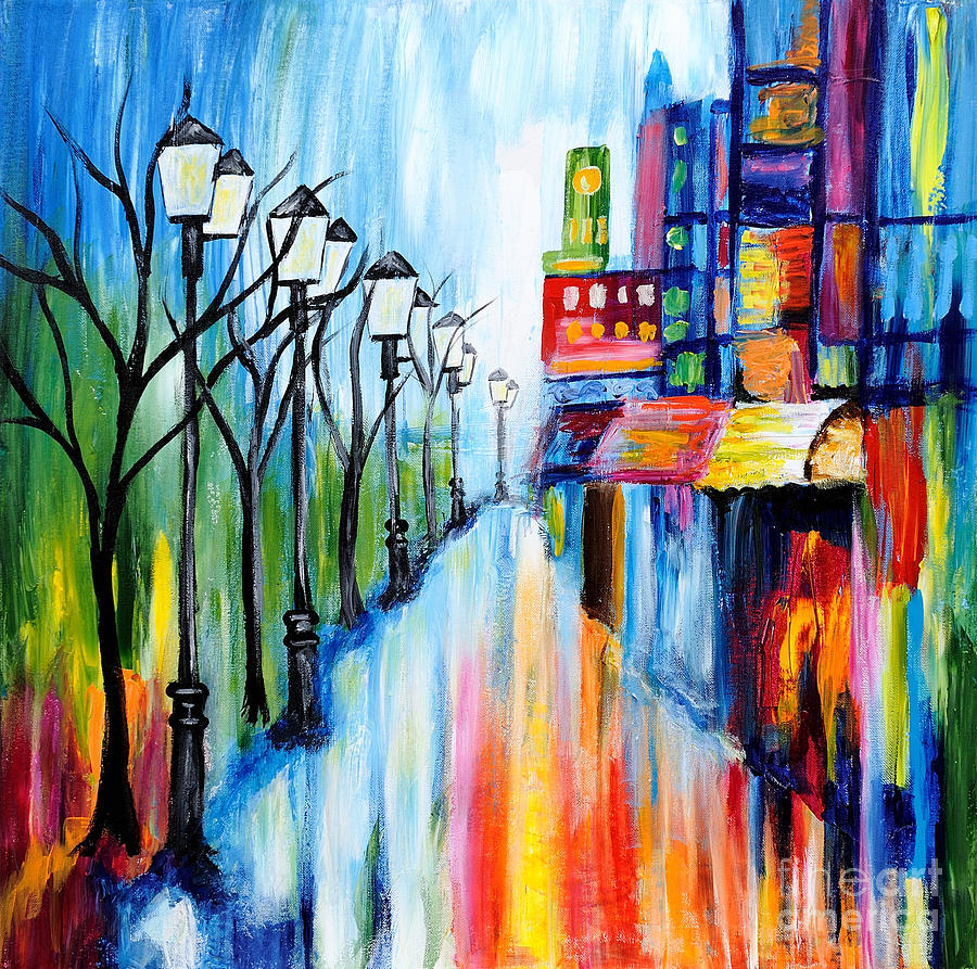 Skyline Painting - City Lights by Art by Danielle