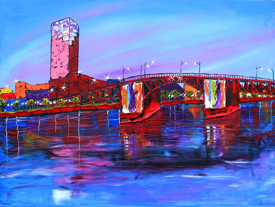City Lights Over Morrison Bridge #3 Painting by James Dunbar