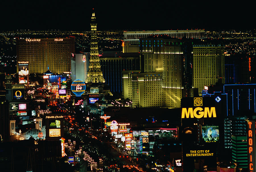 Architecture Photograph - City Lit Up At Night, The Strip, Las by Panoramic Images