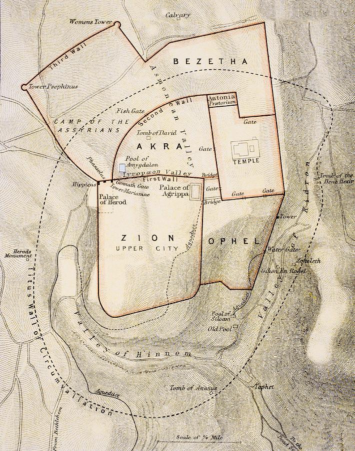 City Map Of Ancient Jerusalem From The Drawing by Vintage Design Pics ...