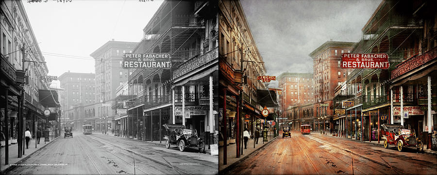 City - New Orleans - A look at St Charles Ave 1910 - Side by Side Photograph by Mike Savad