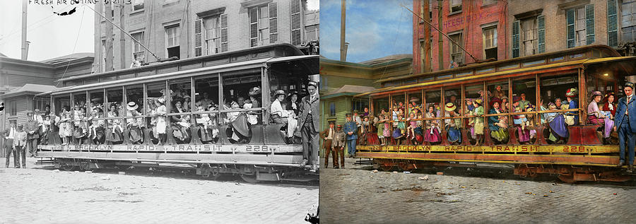 City - New York - Fresh air outing 1913  - Side by Side Photograph by Mike Savad