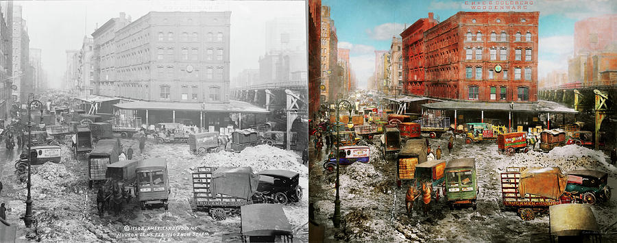 City - New York NY - Stuck in a rut 1920 - Side by Side Photograph by Mike Savad