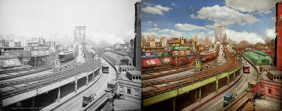 City - New York - The Brooklyn bridge from 1903 - Side by Side Photograph by Mike Savad
