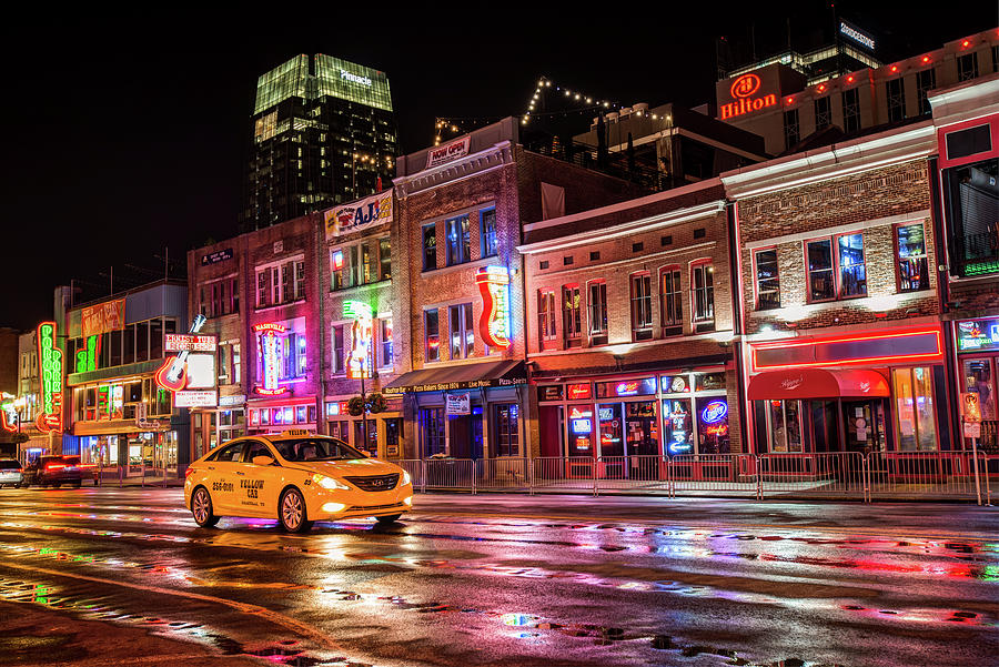 City Nights - Neon Lights on Lower Broadway - Nashville Tennessee Photograph by Gregory Ballos
