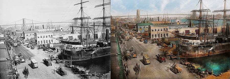 City - NY - South Street Seaport - 1901 - Side by side Photograph by Mike Savad