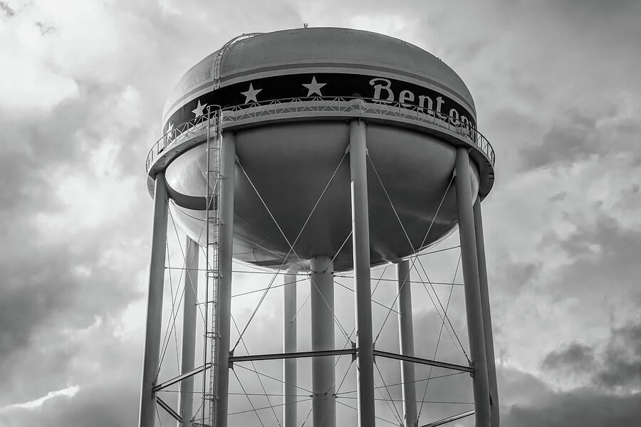 City of Bentonville Arkansas Water Tower - Black and White Photograph by Gregory Ballos