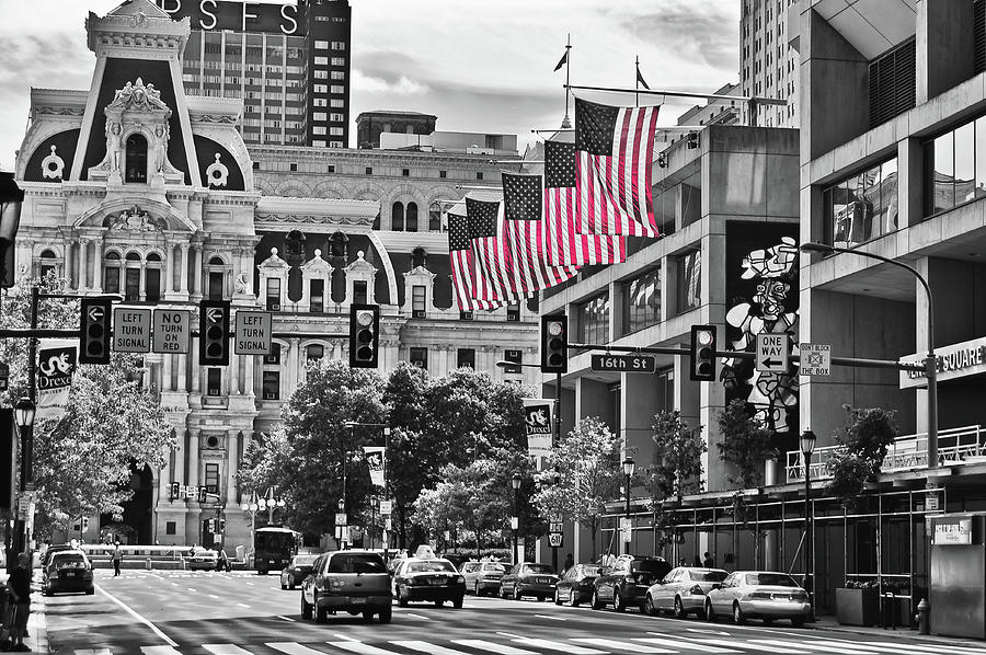 Flags Photograph - City of Brotherly Love - Philadelphia by Louis Dallara