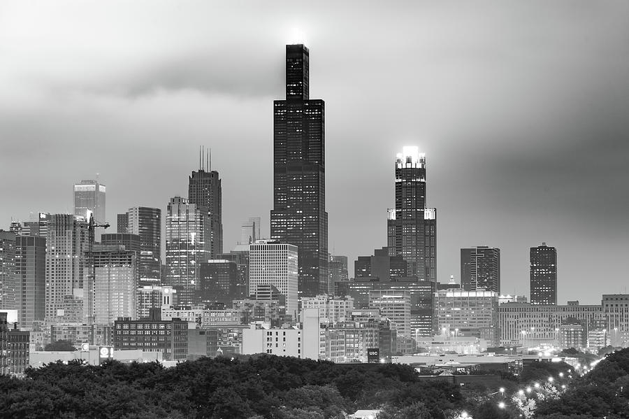 America Photograph - City of Chicago Skyline Black and White by Gregory Ballos
