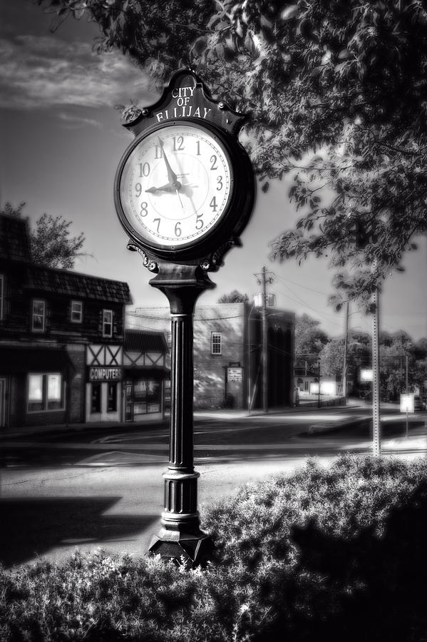 City Of Ellijay Clock in Black and White Photograph by Greg and Chrystal Mimbs