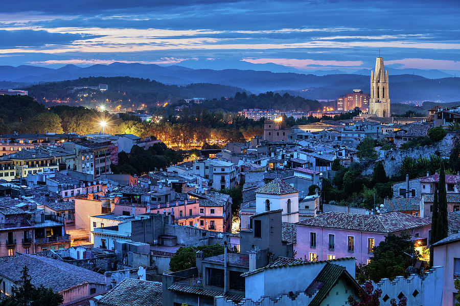 City of Girona at Blue Hour Photograph by Artur Bogacki