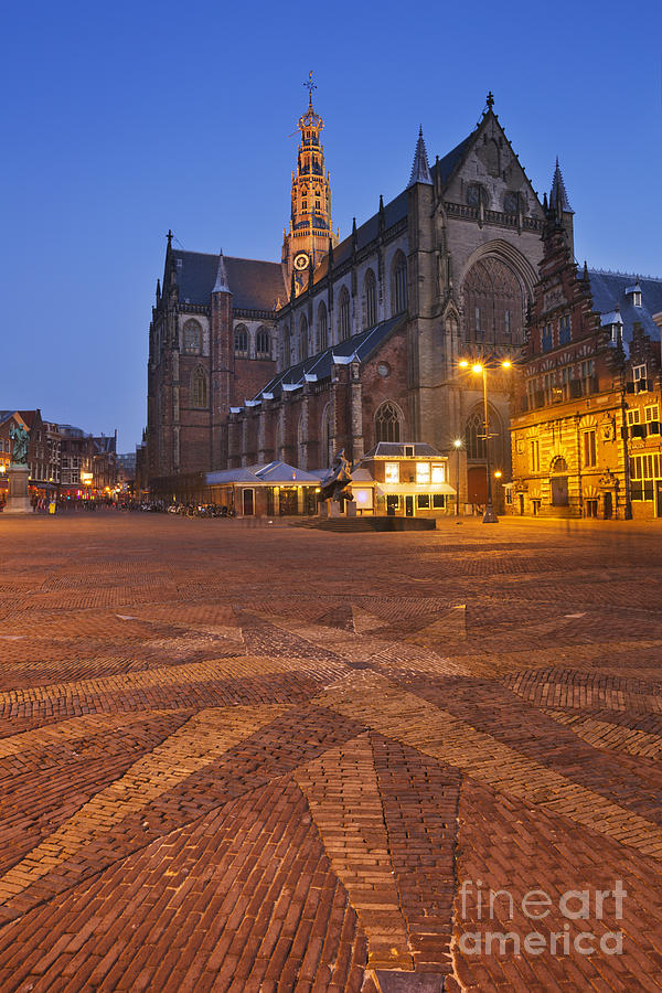 Architecture Photograph - City of Haarlem, The Netherlands at night by Sara Winter