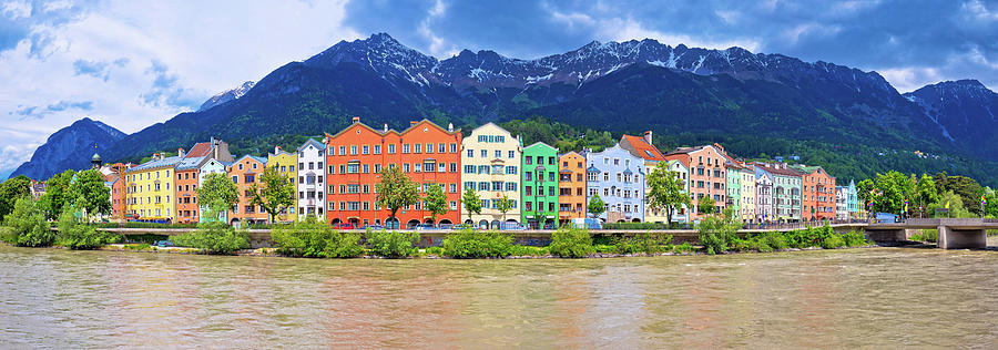 City of Innsbruck colorful Inn river waterfront panorama Photograph by Brch Photography