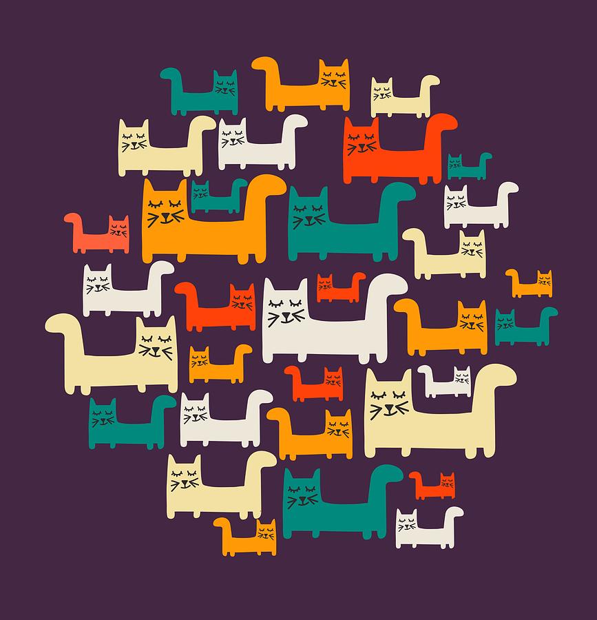 Animal Painting - City Of Kitties Pattern by Little Bunny Sunshine