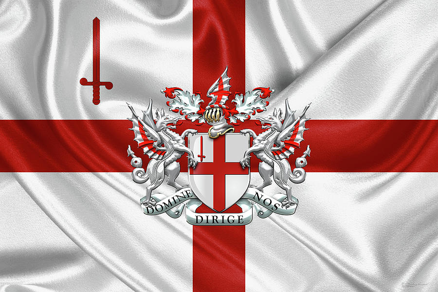 City Of London Digital Art - City of London - Coat of Arms over City of London Flag by Serge Averbukh