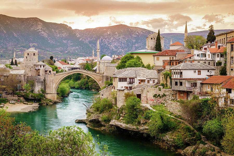City Of Mostar And Neretva River Photograph