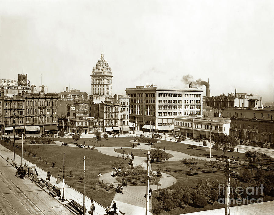 San Francisco Photograph - City of Paris and Call Building Union Square, San Francisco May 28, 1900 by Monterey County Historical Society