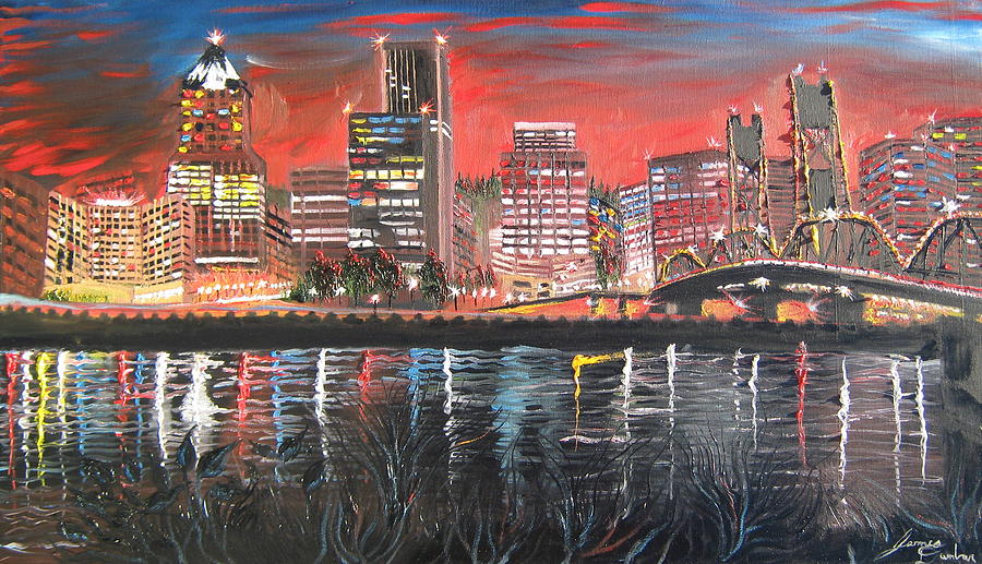 City Of Portland Lights 1 Painting by James Dunbar