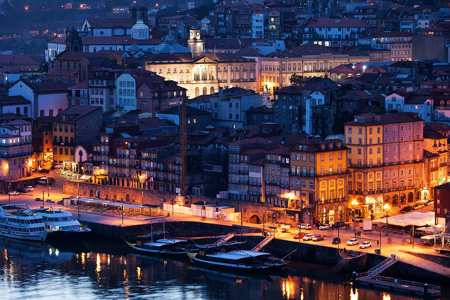 City of Porto Old Town by Night Photograph by Artur Bogacki