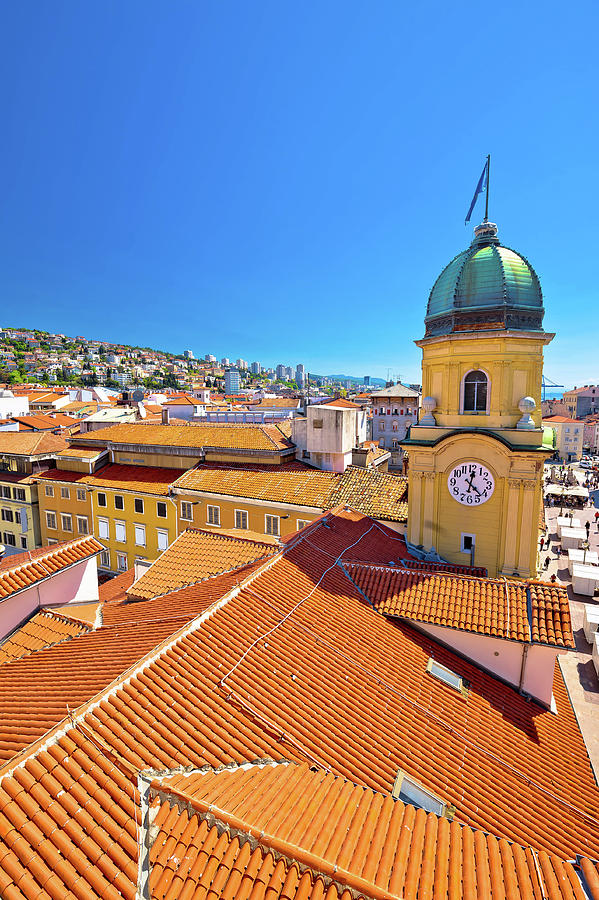 City of Rijeka clock tower and central square vertical view Photograph by Brch Photography