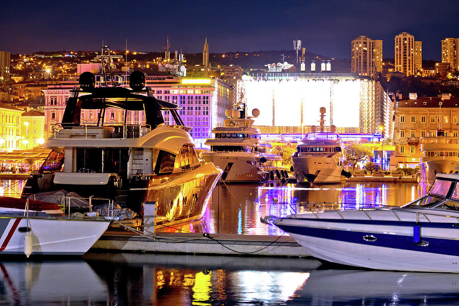 City of Rijeka yachting waterfront evening view Photograph by Brch Photography