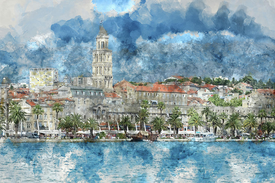 City of Split in Croatia with Birds Flying in the Sky Photograph by Brandon Bourdages