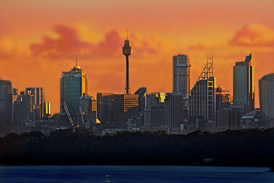 Sunset Photograph - CIty Of Sydney And Orange Clouds by Miroslava Jurcik