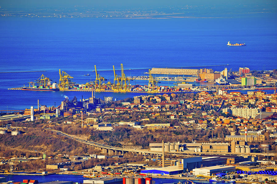 City of Trieste aerial view of industrial zone and harbor Photograph by Brch Photography