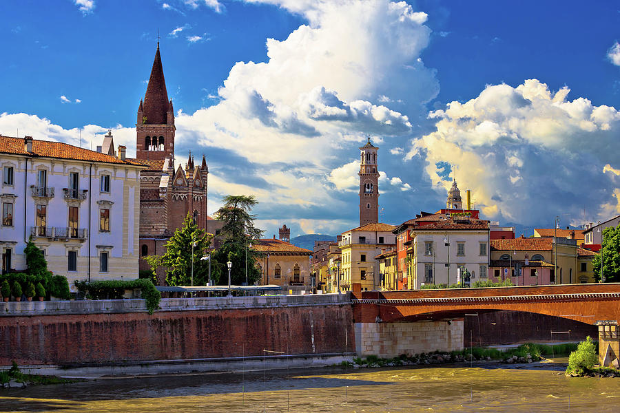 City of Verona Adige river San Fermo Maggiore church and Lambert Photograph by Brch Photography