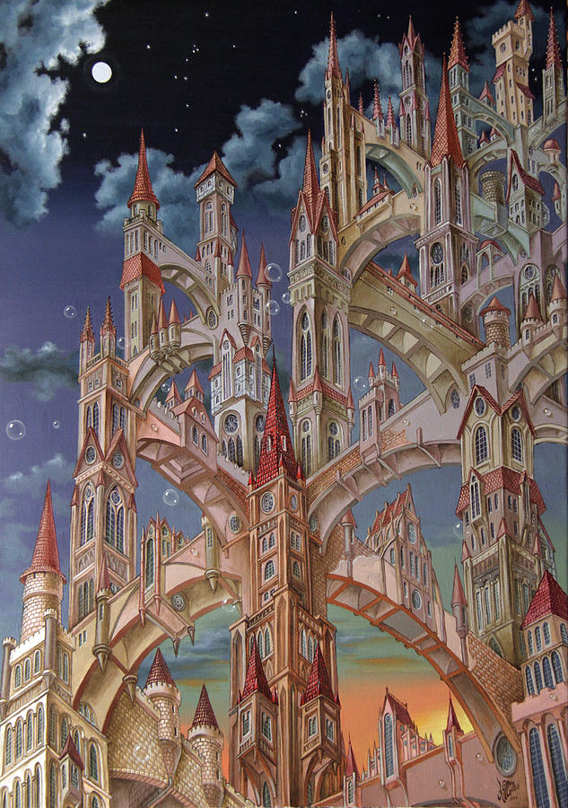 City of wandering towers Painting by Victor Molev