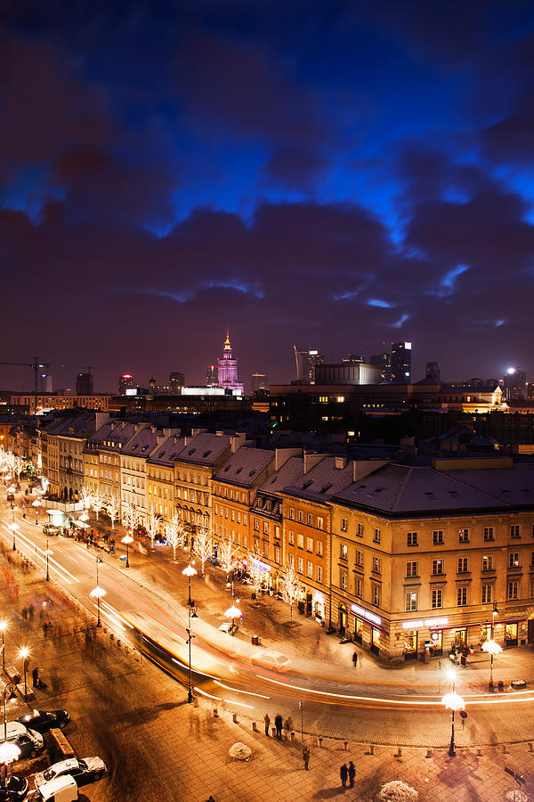 City of Warsaw by Night in Poland Photograph by Artur Bogacki - Fine ...