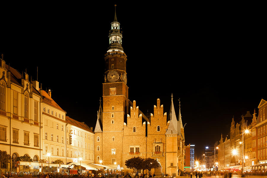 City of Wroclaw Old Town Skyline by Night in Poland Photograph by Artur Bogacki