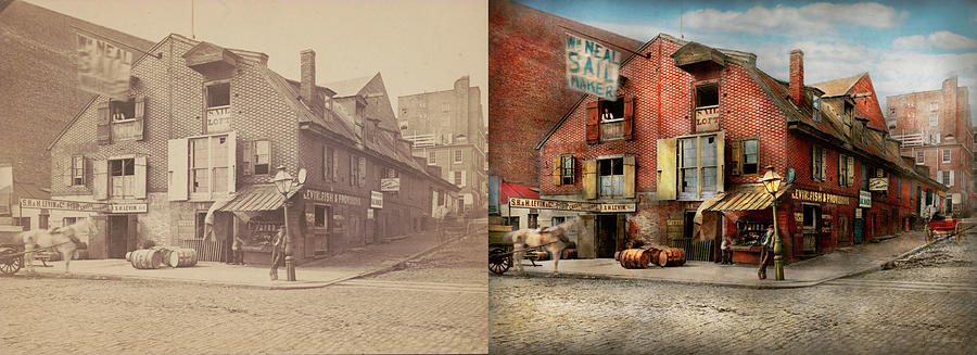Philadelphia Photograph - City - PA - Fish and Provisions 1898 - Side by Side by Mike Savad