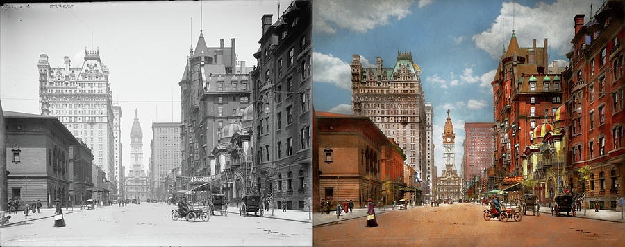 City - PA Philadelphia - Broad Street 1905 - Side by Side Photograph by Mike Savad